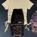 تیشرت فانریپ پنبه و شلوار مخمل زنانه و دخترانه مینیمال کد ۲۵۱۲