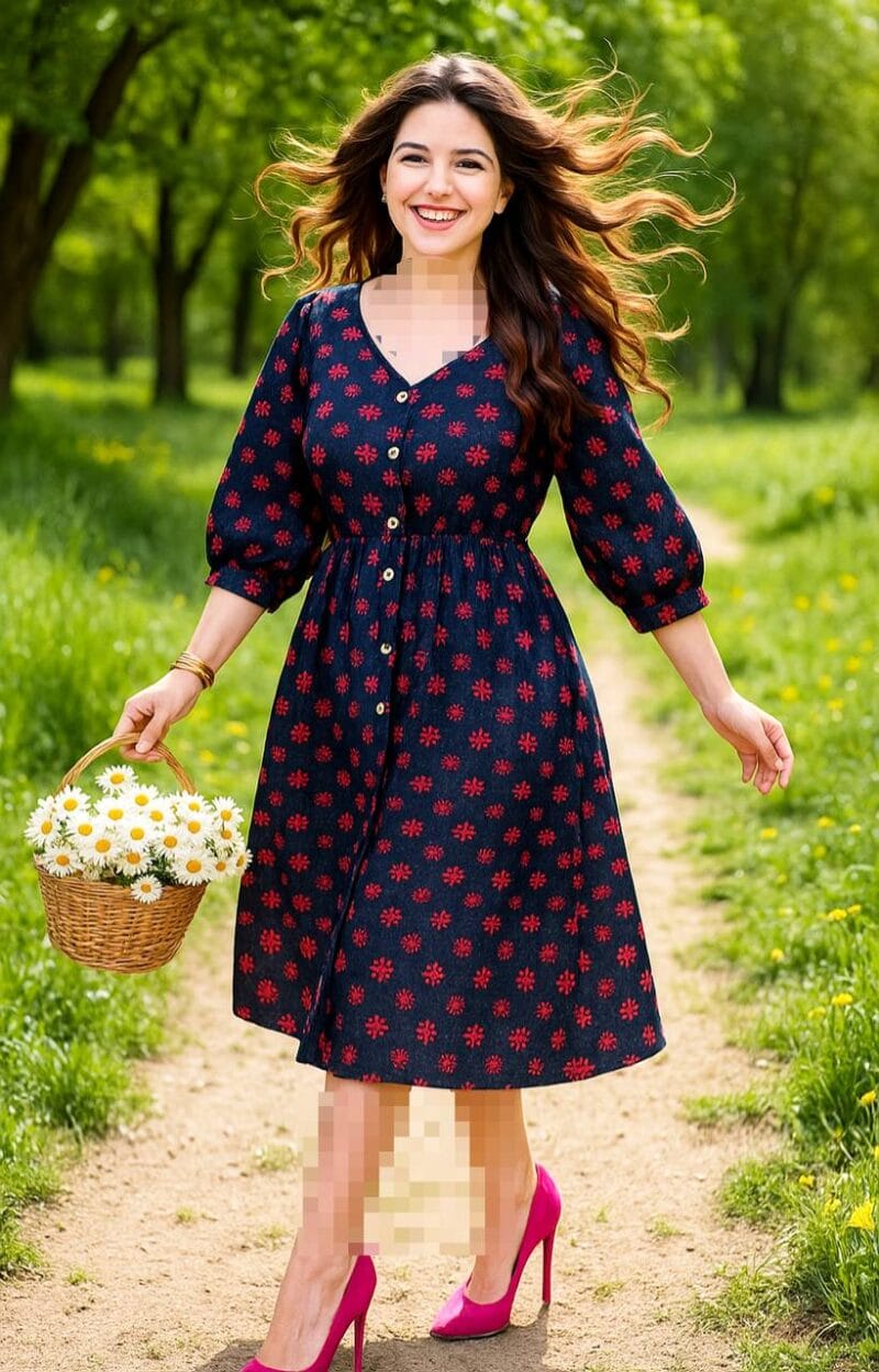 پیراهن زنانه و دخترانه قواره دار یقه هفت دکمه دار ملانی کد 3312 - Image 1