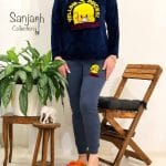  ست بلوز و شلوار مخمل نرمین سرمه ای