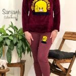  ست بلوز و شلوار مخمل نرمین زرشکی