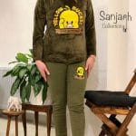  ست بلوز و شلوار مخمل نرمین زیتونی