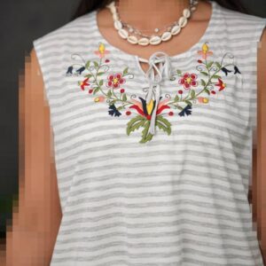 تاپ پنبه راهراه گلدوزی طنین